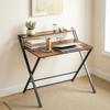 Compact Folding Desk for Small Spaces with Storage Shelf for Home Office, Rustic Brown