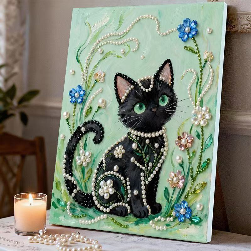 DIY Pearl Painting Kit Cat Design Self Adhesive Diamond Art Craft Kit Creative Handmade Wall Decoration for Living Room Home