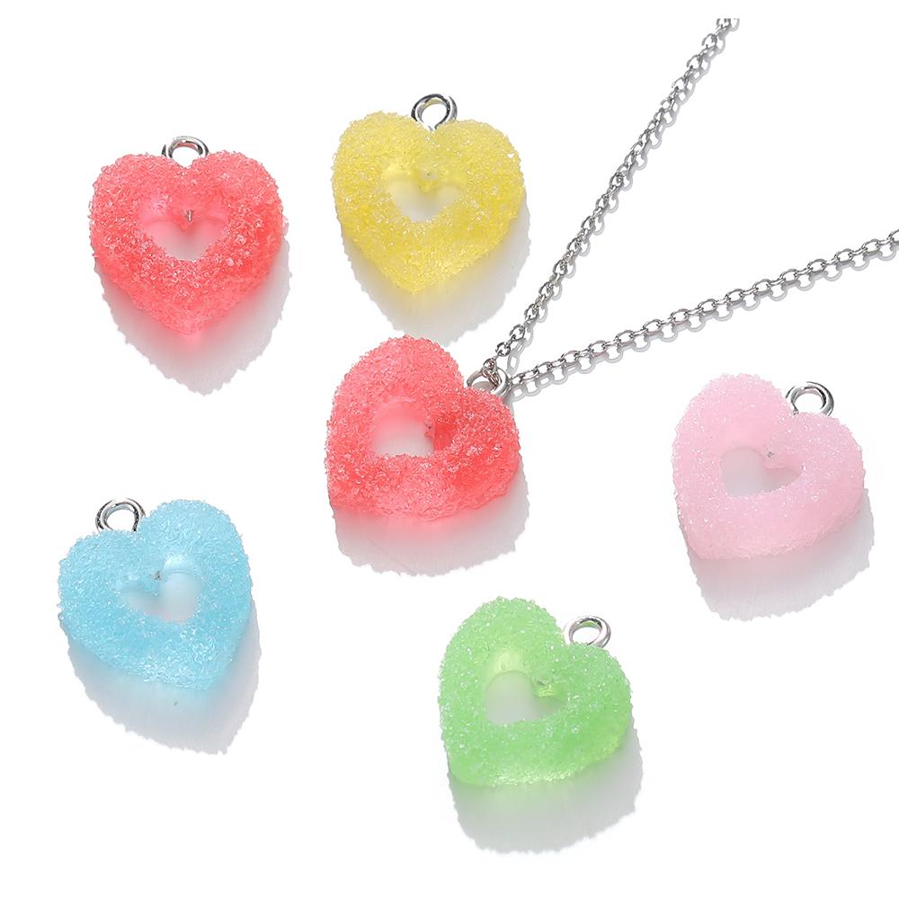 10pcs/lot Colorful Soft Candy Heart Shape Charms Cute Kawaii Resin Pendant Charms for Earring Bracelets Jewelry Making Bulk