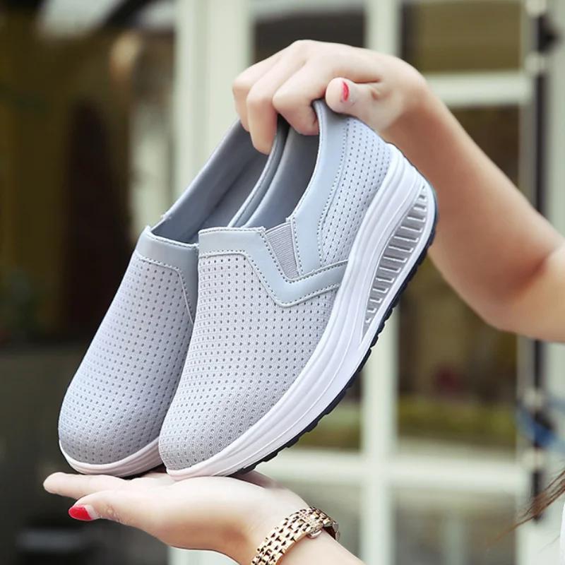 2026 Women Breathable Mesh Shoes Fashion Platform Wedges Sneakers Female Outdoor Running Shoes Vulcanized Shoes Zapatillas Mujer
