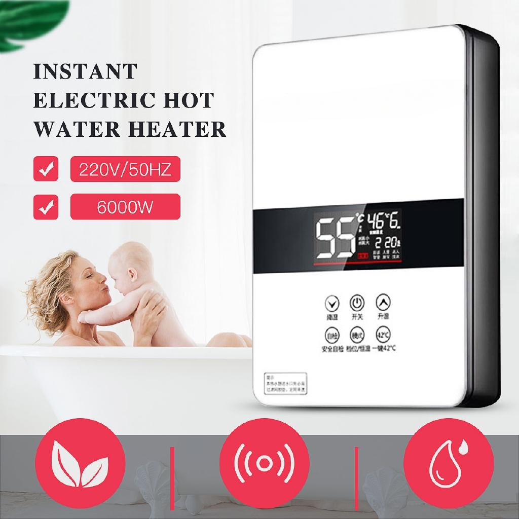 6000W 220v/50Hz Instant Heating Electric Hot Water Heater LED Display Quick Heater Household Temperature Adjust + Shower Nozzle