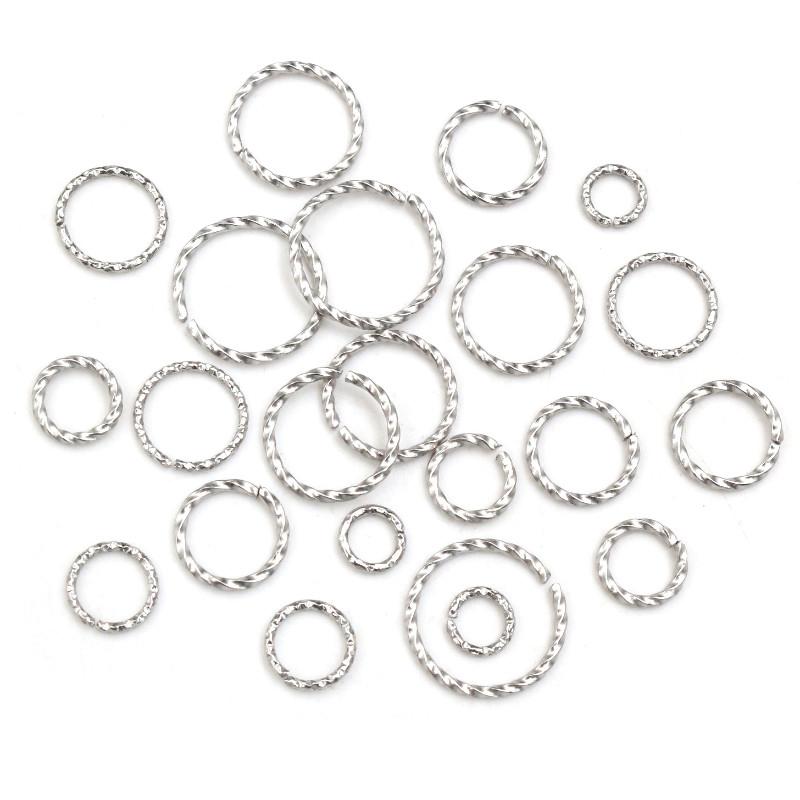 50pcs Stainless Steel 1/1.2mm Thick 6 8 10 12 14mm Twist Open Jump Rings for DIY Jewelry Making Findings for Earrings Necklace