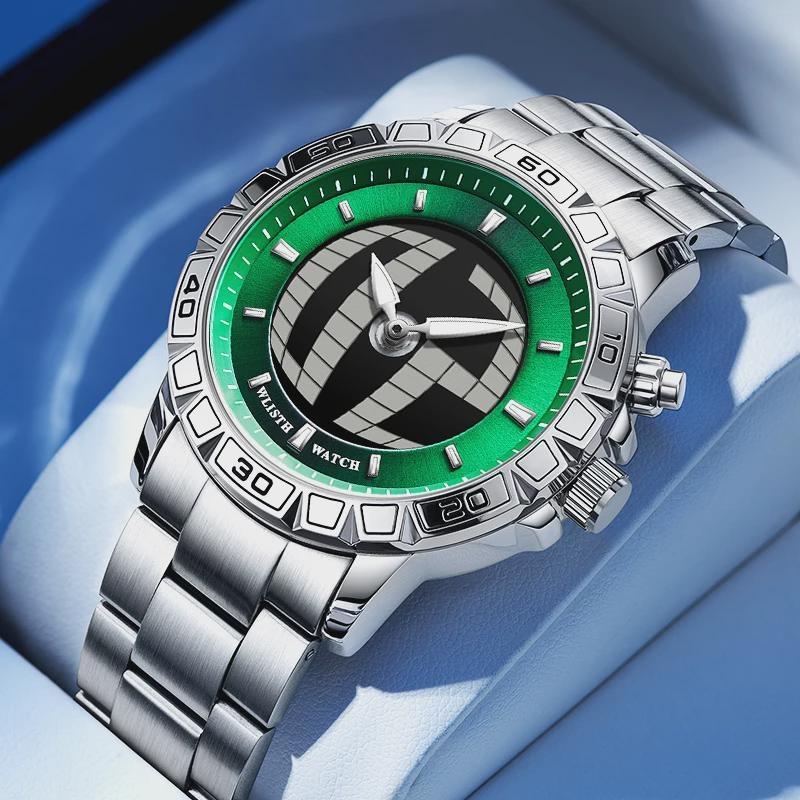 

Мужские часы Креативные Цифры Секунды Модные из Нержавеющей Стали Спортивные Водонепроницаемые Цифровые часы зелёный