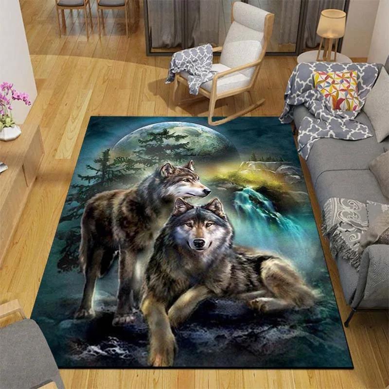 

3D Wolf Carpet Forest Moon Night Floor Mats for Living Room Bedroom Entrance Door Mat Rug Non-slip Chair Mats Bathroom Carpet 80*120cm