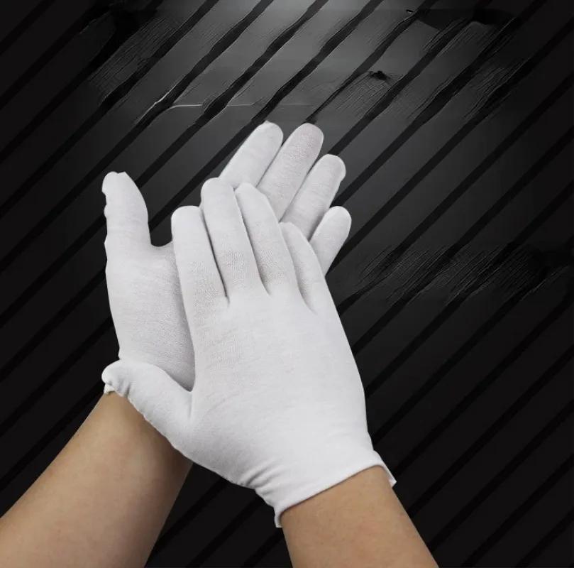 12Pairs White Cotton Work Gloves for Dry Hands Handling Film SPA Gloves Ceremonial High Stretch Gloves Household Cleaning Tools