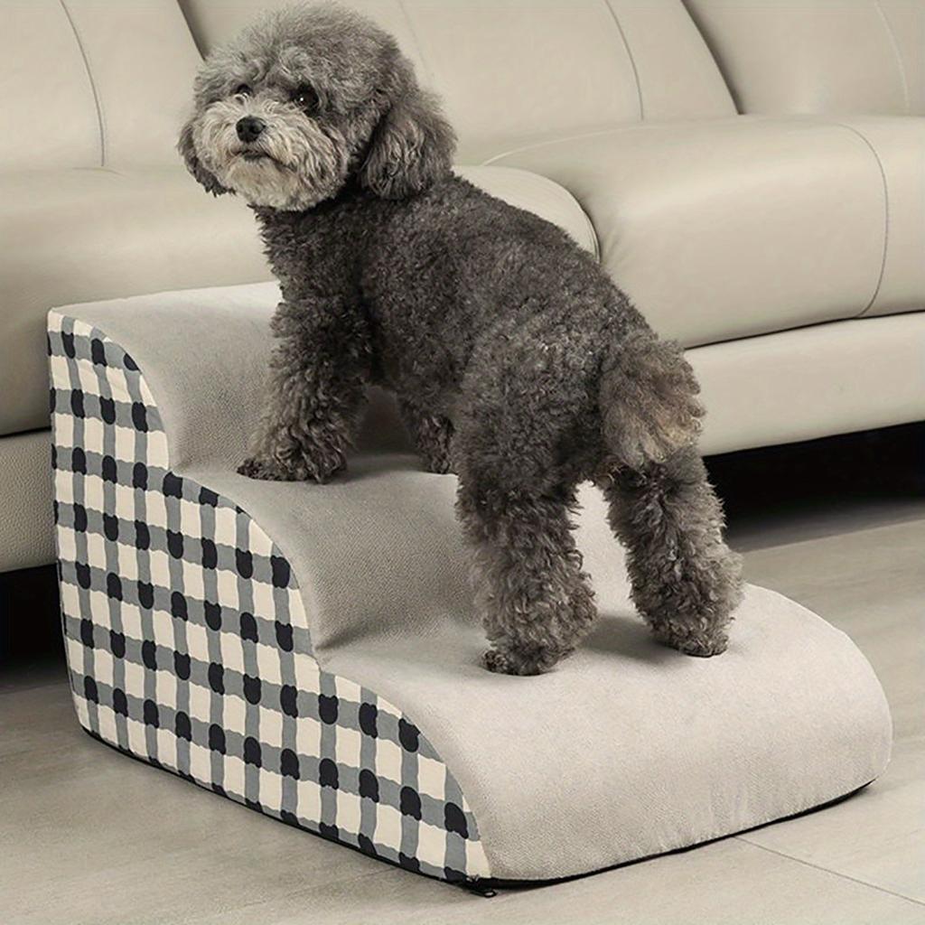 Ultra-wide three-layer small dog ramp - high-density foam pet ramp, anti-slip base, checkered pattern design