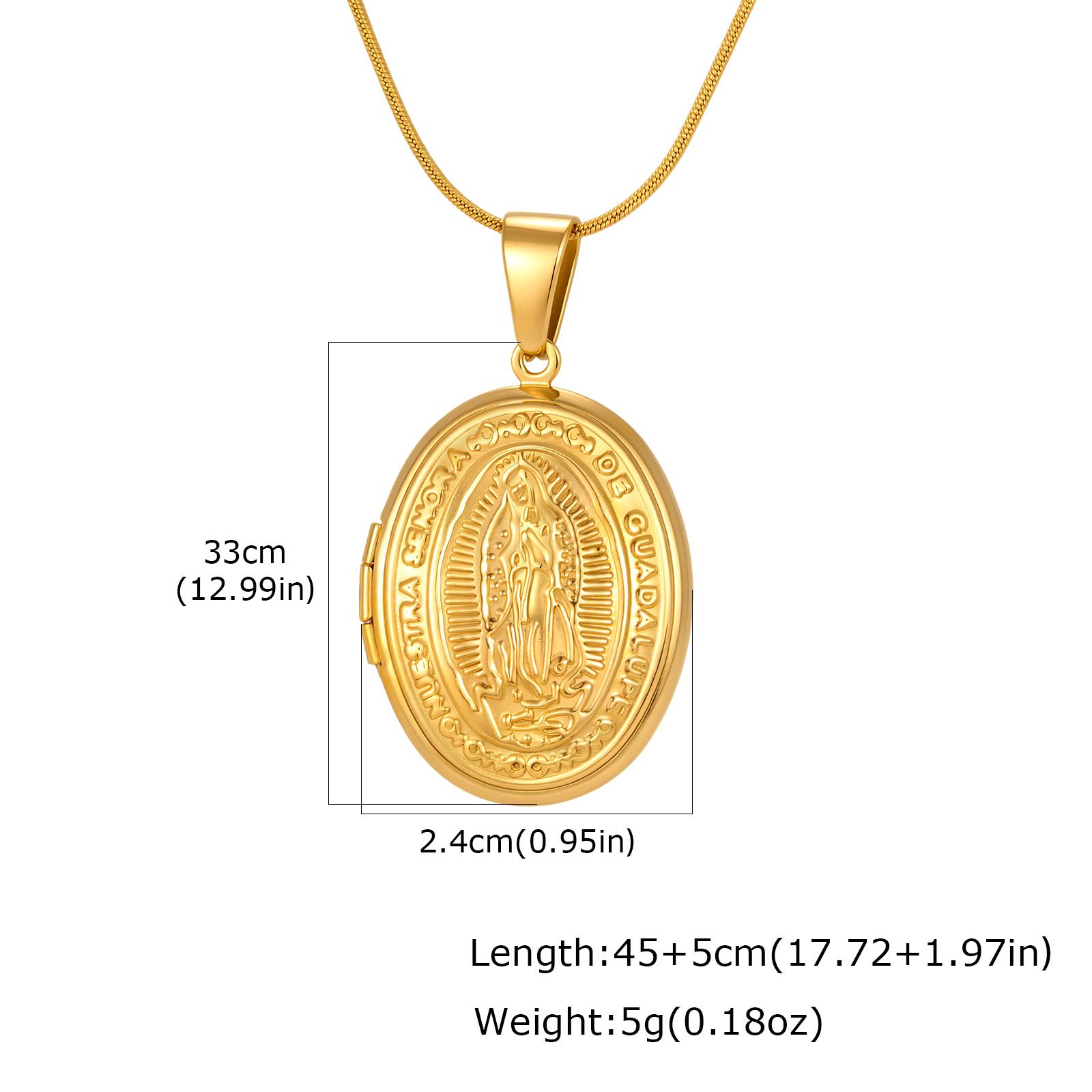 

Free Customized Pictures Virgin Mary Oval Locket Pendant Necklace Stainless Steel Openable Photo Frame Necklace for Women 45cm-50cm