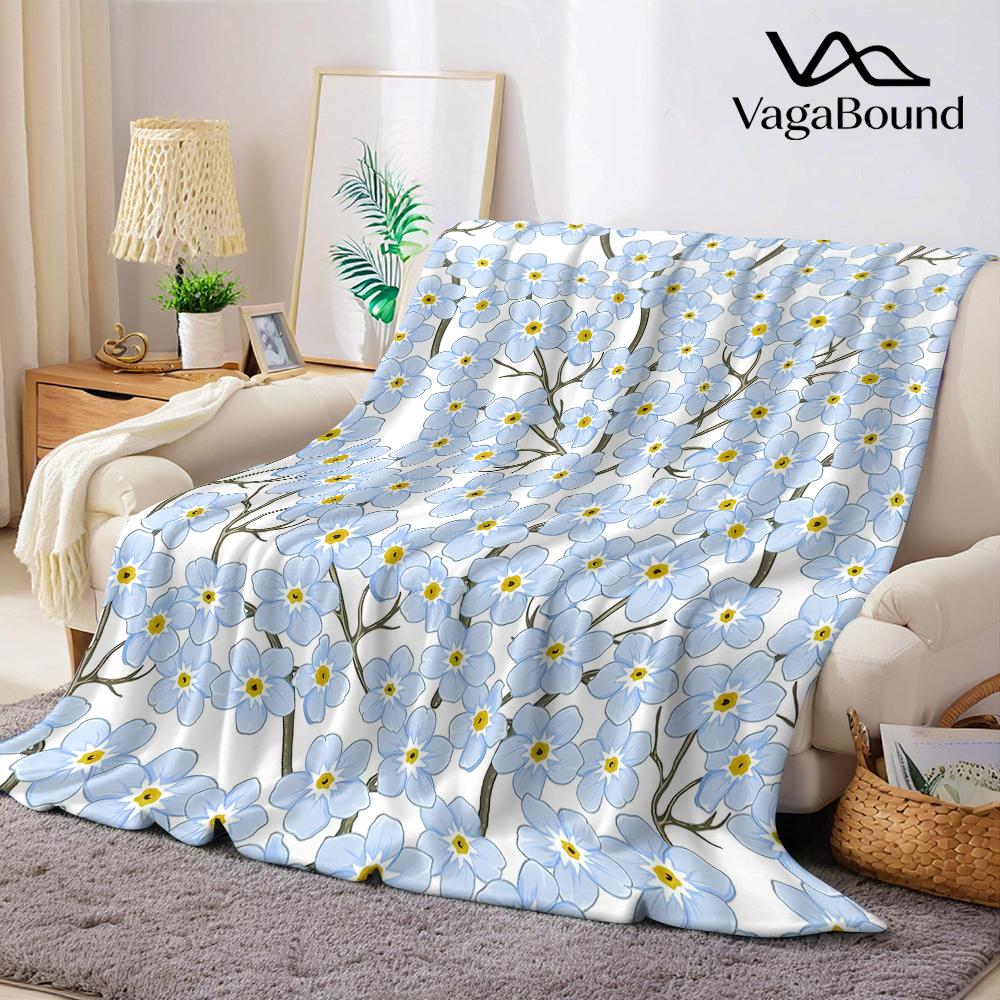 Forget-Me-Not Branch Flannel Blanket Warm Soft Halloween Christmas Couch Warm Cozy Decorative Decor Gift for All Season