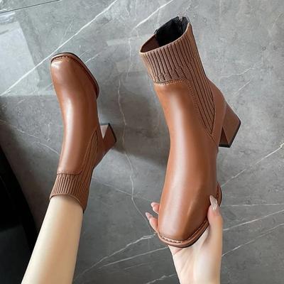 Shoes for Women  Basic Square Toe Woman's Boots Elegant Dress Shoes Comfortable High Heel Ankle Boots Botines Para Mujeres