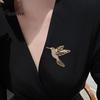 Golden Tone Bird Brooch Bling Rhinestone Hummingbird Brooch, Hollow Flying Alloy Daily Wear Pin, Jewelry Accessory for Coats Scarves Dresses