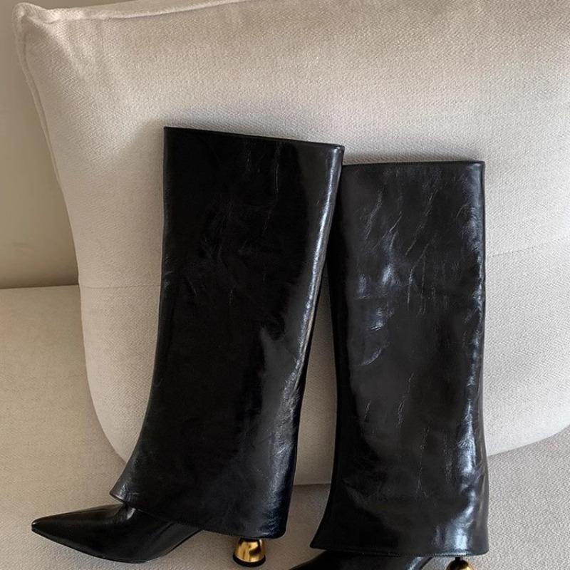 New Pointed-toe Straight Thigh-high Boots, Oversized Thick-heeled Trouser Boots, Women's Boots, Women's Shoes