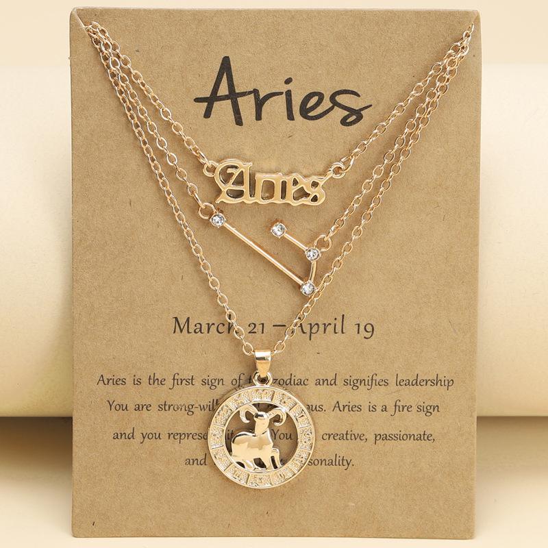 3Pcs Zodiac Sign Necklaces Set For Women 12 Constellation Letter Pendant Chain Choker Birthday Jewelry With Cardboard Card