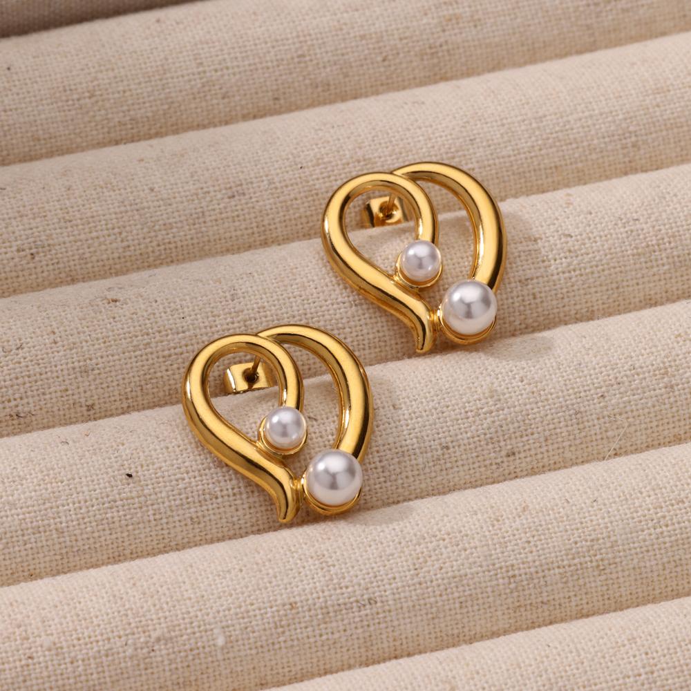 Heart Petal Imitation Pearl Earring for Women Gold Color Stainless Steel Stud Earring Anti Fading Wedding Charm Jewelry Gift BFF
