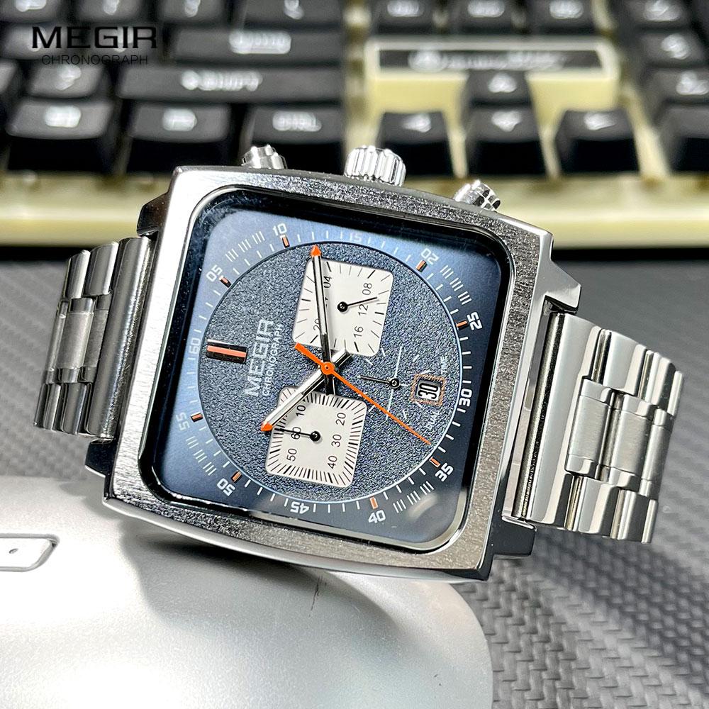 New Square Watches for Men Business Blue Leather Military Men's Wristwatch Chronograph Clock Waterproof Watch