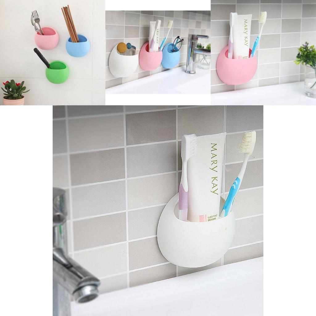 Elegant Home Bathroom Toothbrush Holder In Solid Colors With Wall Mount Suction Cup