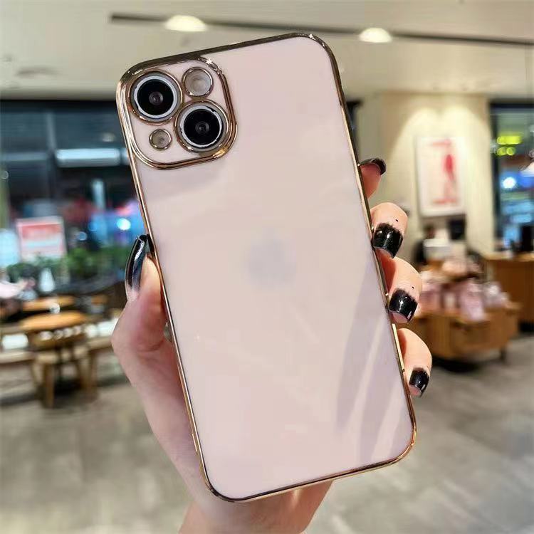 Applicable To Apple 15 Mobile Phone Case Fine Hole Straight Edge 6D Solid Color Electroplating IPhone 14 Full-pack Transparent Anti-fall 13 Soft Case