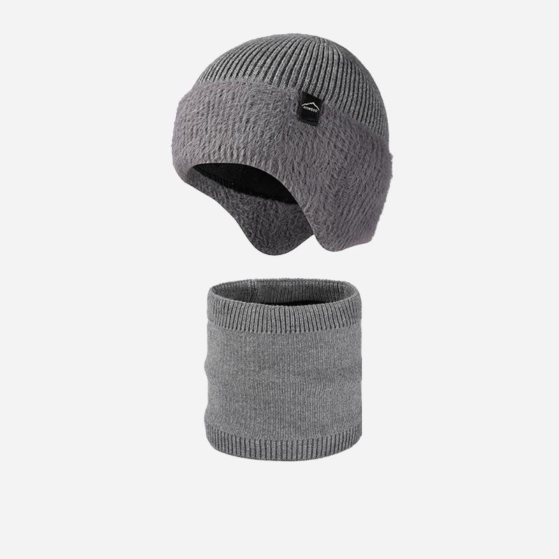 Winter Ear Face Protection Velvet Knitted Hat Scarf Kit Men's Winter Outdoor Warm Hat Two-Piece Set