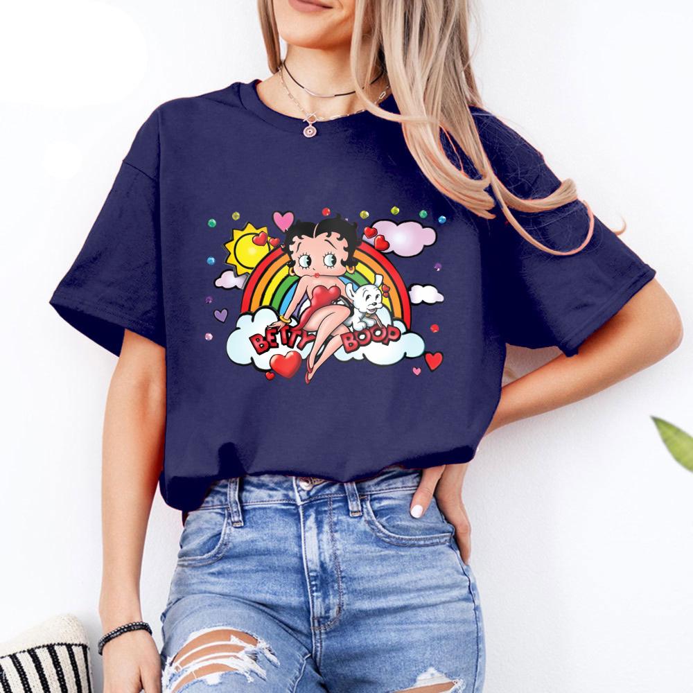 Winking Betty Boop in Red Circle Happy Birthday TShirt Retro Style Women Casual Cotton Short Sleeve Betty Boop Fan Gift Shirt