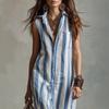  European and American Independent Station Bohemian Fashion Blue and White Striped Sleeveless Dress
