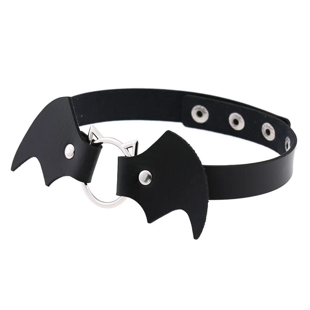 Fashion Simple Vintage Punk Gothic Harajuku Black White PU Leather Bat Choker Necklace for Women Statement Necklaces Jewelry