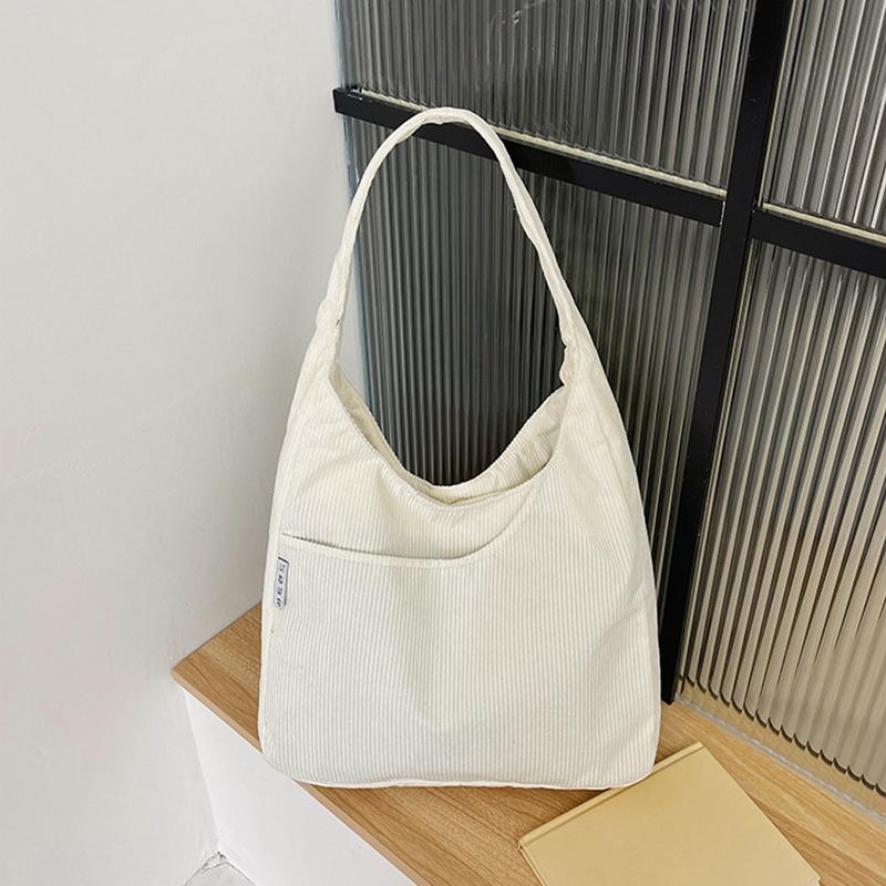 Corduroy Solid Color Women's Tote Bag Simple Casual Large Capacity Designer Handbags For Travel Solid Shopper Bag