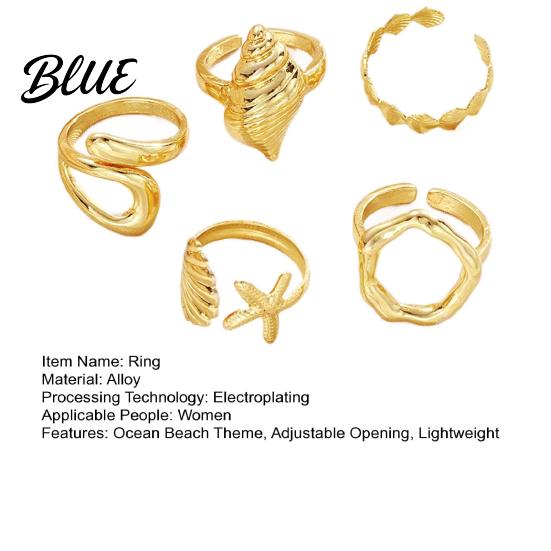 Shell Ring 5Pcs Ocean Beach Men Women Starfish Sea