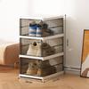 Drop Front Foldable Shoe Rack Collapsible Storage Box Stackable Plastic Bin Tote With Free Standing Shoe Shelf Cabinet With Lid