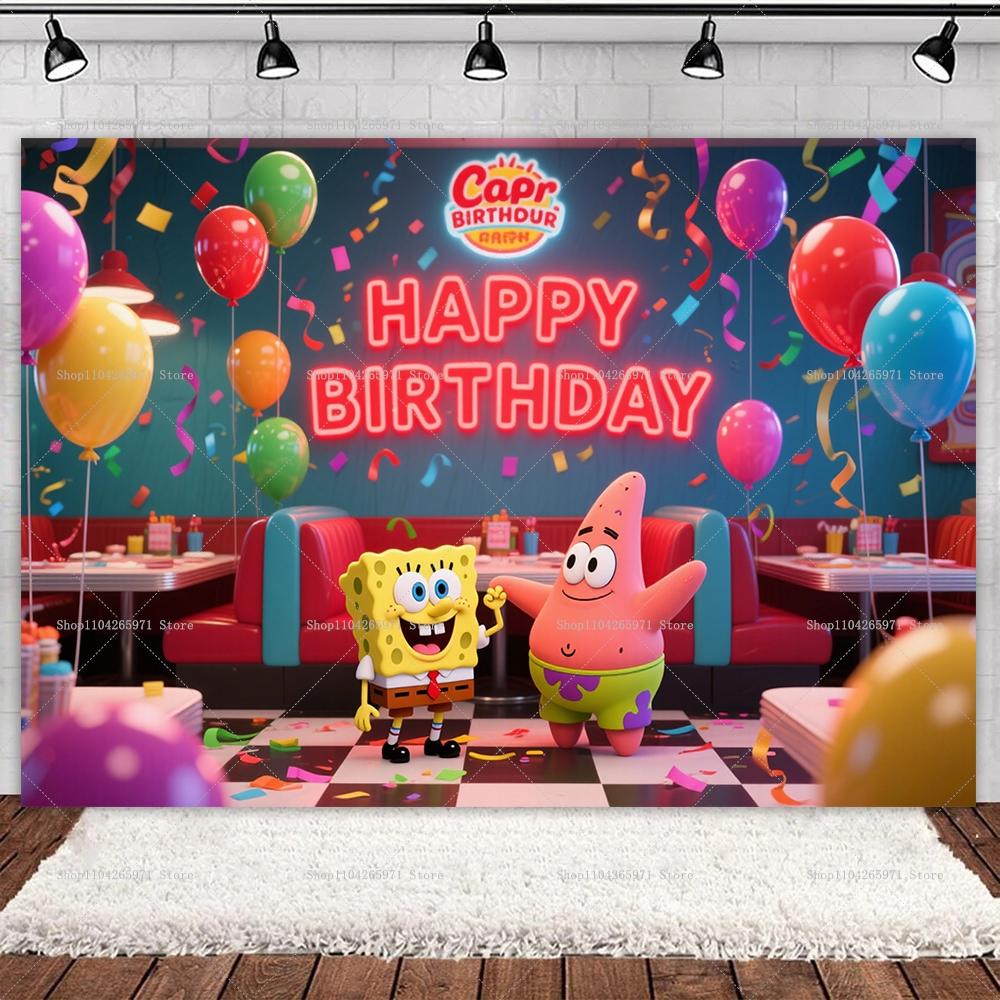 SpongeBob SquarePants Fun Backdrop Banner Classic Cartoon Underwater Theme Kids Boys Girls Birthday Decor Background Supplies