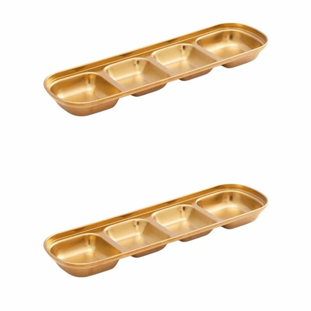 2Pcs 2/3/4 Grid Seasoning Dish Stainless Steel Sauce Plate  Restaurant Use