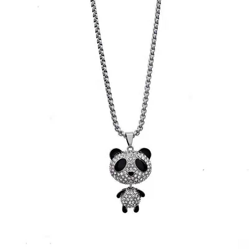 Collier Hip Hop en Acier Titane avec Pendentif Ours pour Hommes & Femmes, Chaîne Pull pour Automne/Hiver