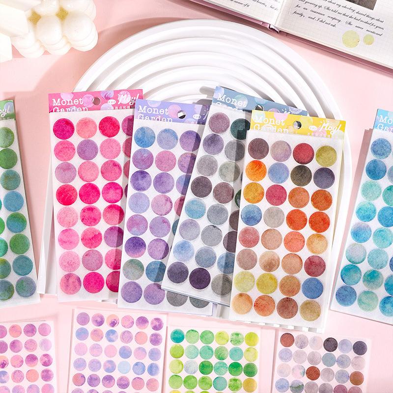 6sheets Colorful Retro Morandi Dot Sticker Round Label Mark Hand Account Photo Seal Sticker Decorative Material Wall  Stationary