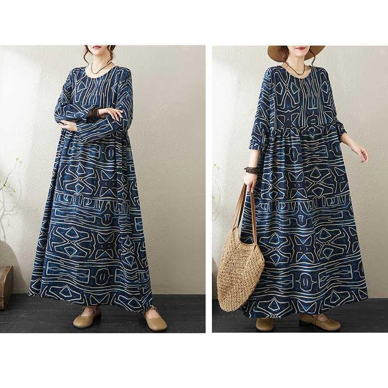 Round Neck Loose Plus Size Literary Vacation Plus Sleeve Dresses
