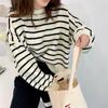Back Slit Retro Short Section Round Neck Pullover Striped Sweater Female Thick Section Loose Round Neck Knitted Bottoming Shirt Outer Wear