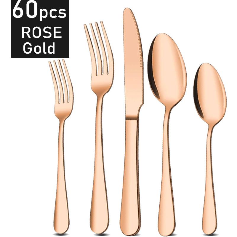 60Pcs Dinnerware Set Cutlery Set Stainless Steel Flatware Cake Fruit Fork Tea Spoon Kitchen Knife Fork Spoon Tableware Set
