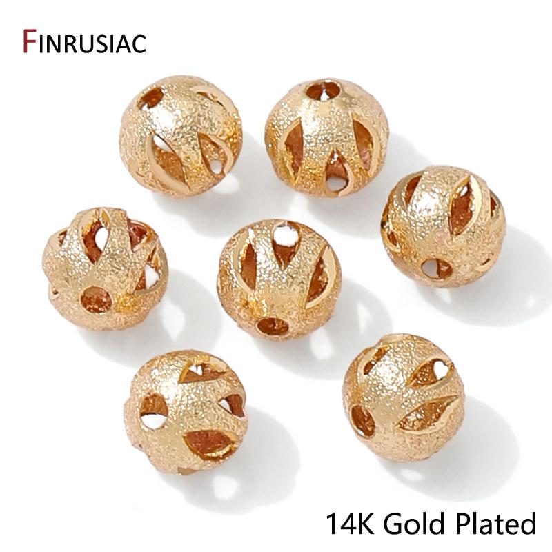 14K Gold Plated Brass Hollow Frosted Spacer Beads,Separators for Beads,DIY Bracelet Necklace Making Accessories 6mm-10 pieces