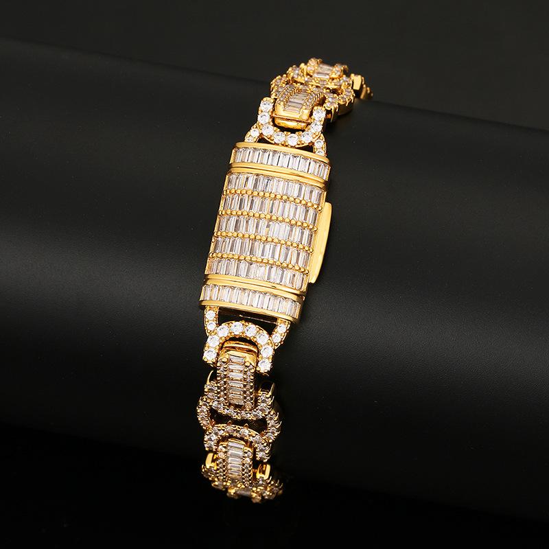 European-American Hip Hop 13mm Diamond Zirconia Bow Square Chain Necklace & Bracelet Set