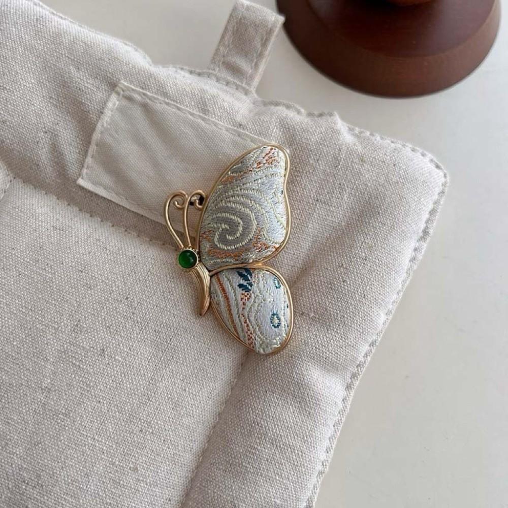 Colorful Butterfly Lapel Pin Gold Silk Fabric Chinese Style Badge Suit Accessories