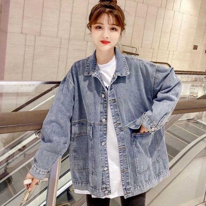 

Retro Hong Kong Style Loose-Fit Denim Jacket with Pockets 3XL синій