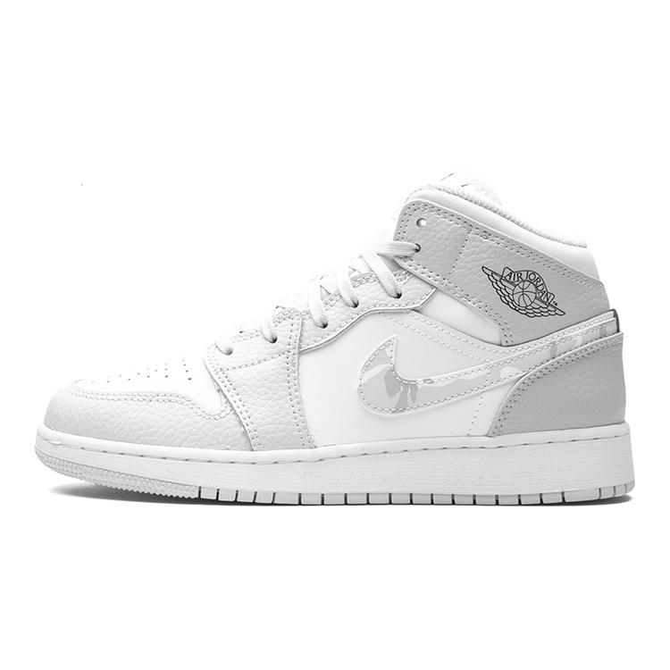 (GS) Air Jordan 1 Mid SE Swoosh Logo - Grey Camo Kids DD3235-100 EU 37.5