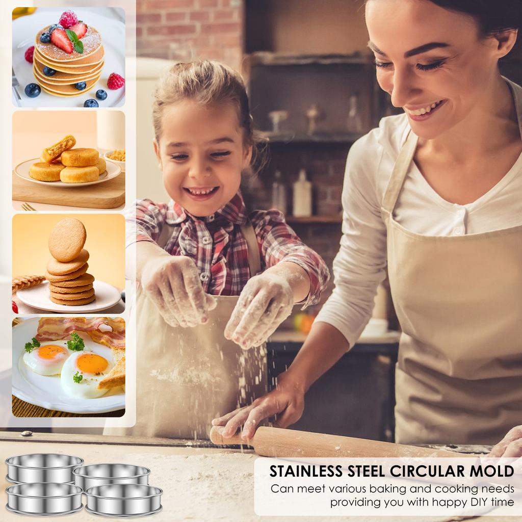 24Pcs English Muffin Rings Stainless Steel Crumpet Rings Nonstick Tart Rings Double Rolled Muffin Tart Rings Crumpet Ring Molds