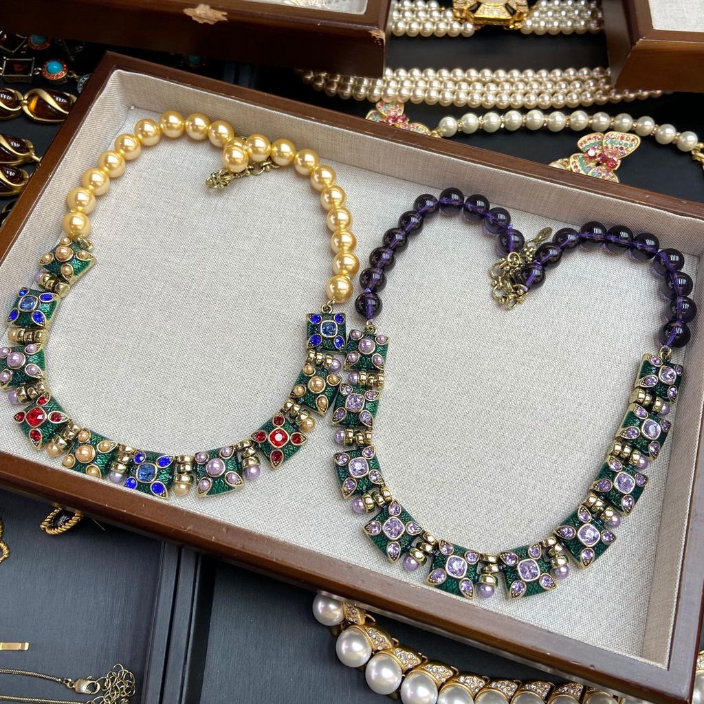 Antique Contrasting Color 12M Bead Necklace Medieval Vintage Western Gemstone Retro High-End Necklace