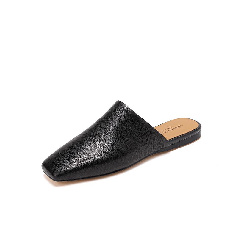 

Мода 2025 Лето Женская обувь Квадратный носок Балетки Шлепанцы Модная обувь из коровьей кожи для женщин Повседневные мюли для женщин Сандалии 34 чёрный