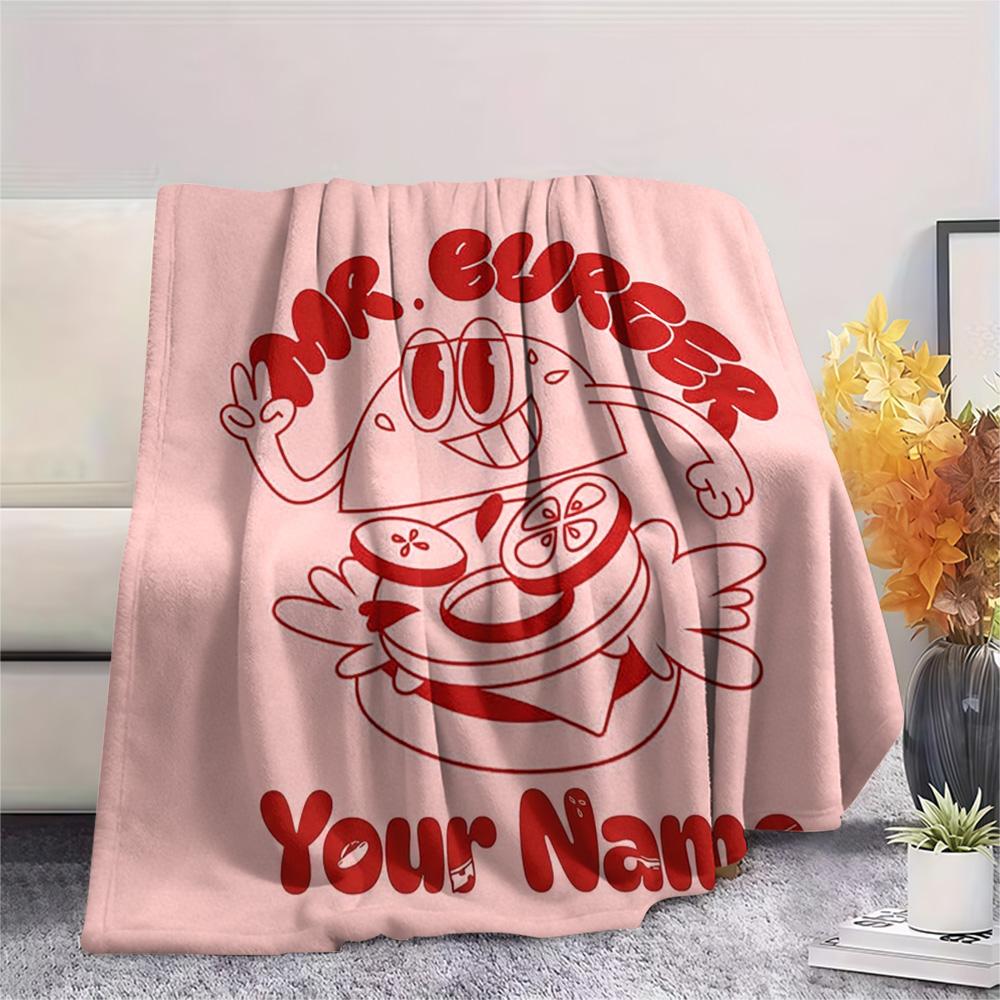 1PC Burger Run Menu Custom Name Patterned Flannel Blanket Suitable For All Seasons For Home Decor Warmth And Comfort Gifts Holiday Present
