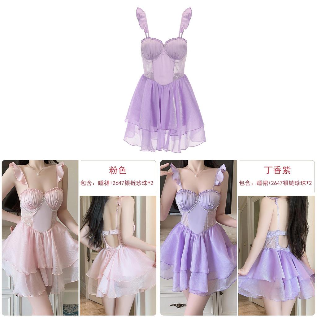 Satin Sleep Dress Short Skirt With Bust Padding For Women