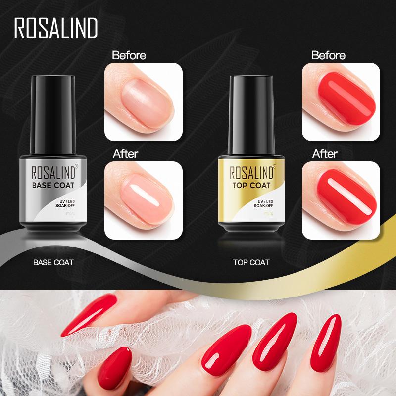 ROSALIND 7ml UV Gel Nail Polish Base And Top Coat Soak Off Nail Art Decorations UV/LED Lamp