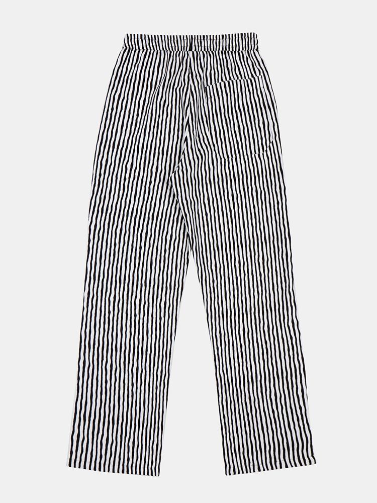 IKALOOK Casual Striped Elastic Wide Pants Bpt108