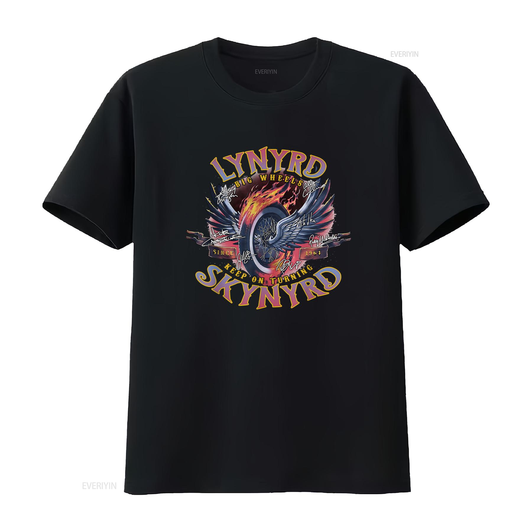 

Vintage Lynyrds Skynyrds Band Music Legend Limited T Shirt Big Wheels Keep On Turning Design vintage Washed 4XL