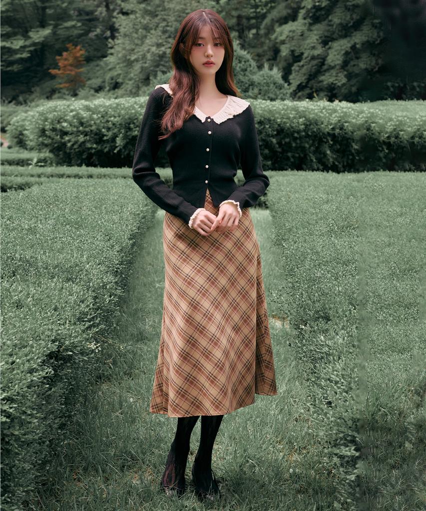 Lora Lora Check Midi Skirt Brown