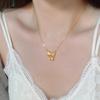 18K Gold Lily Flower Bow Necklace - Elegant Clavicle Chain for Women