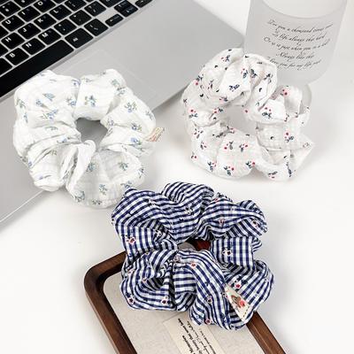 Koreanisches Neues Haaraccessoire Schlichtes Gartenstil Kopfband Vintage Kleine Flora Blaustreifen Elastisches Scrunchie Haarband